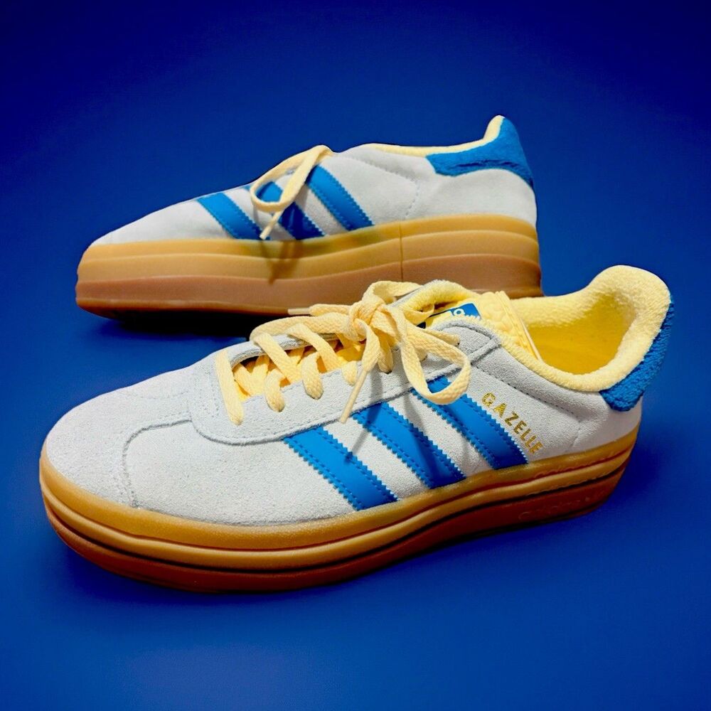 Adidas Gazelle Bold Almost Blue Yellow Platform Sneakers IE0430 Mens 8 NWOB